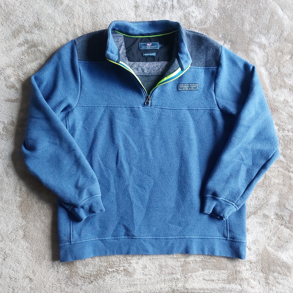 Vineyard Vines Shep Shirt Men's Blue Portugal Fleece Quater Zip Sweater | M